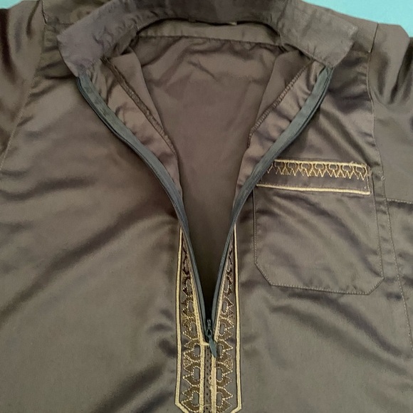 GOLDEN MOUNTAINS throbe full length gray gold embroidery zip mockneck NEW size M - Picture 4 of 14